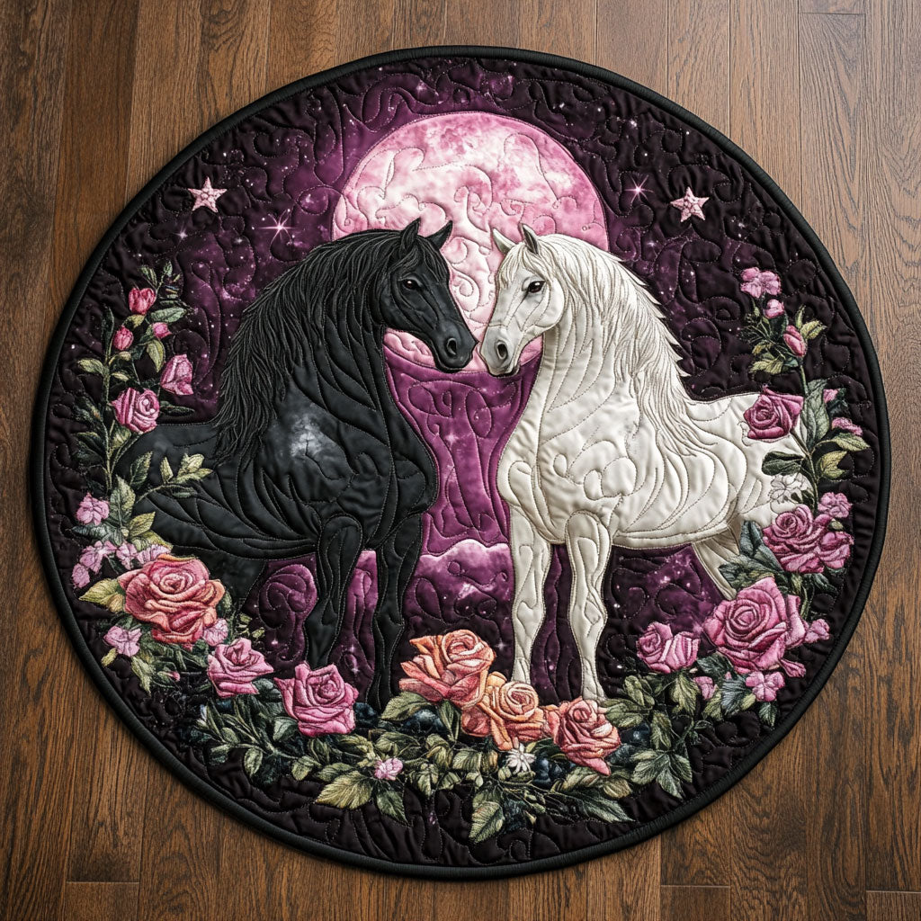 Valentine Couple Horse WX1505035CL Quilted Round Mat