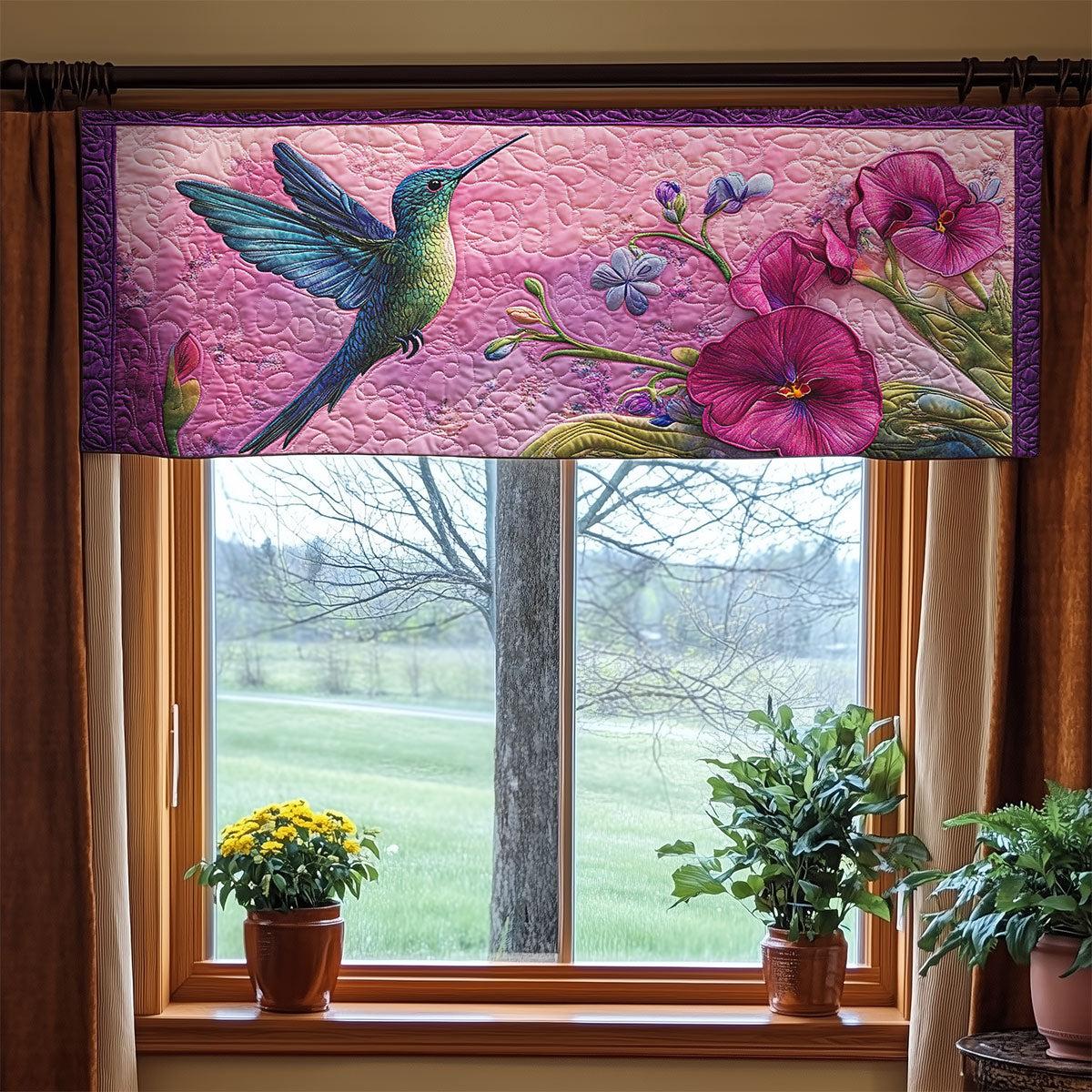 Hummingbird Floral WX0805020CL Quilted Valance