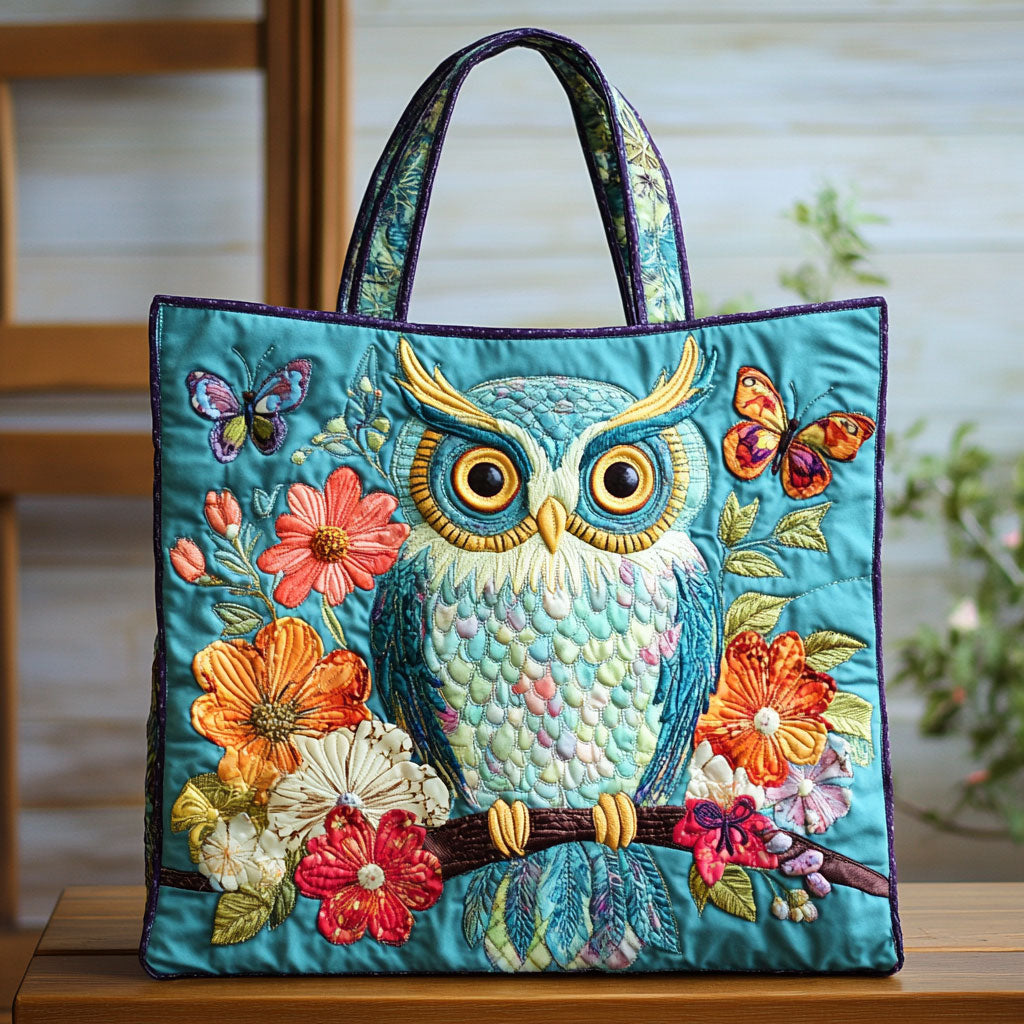 Floral Owl Charm CW0210011CL Quilted Tote Bag