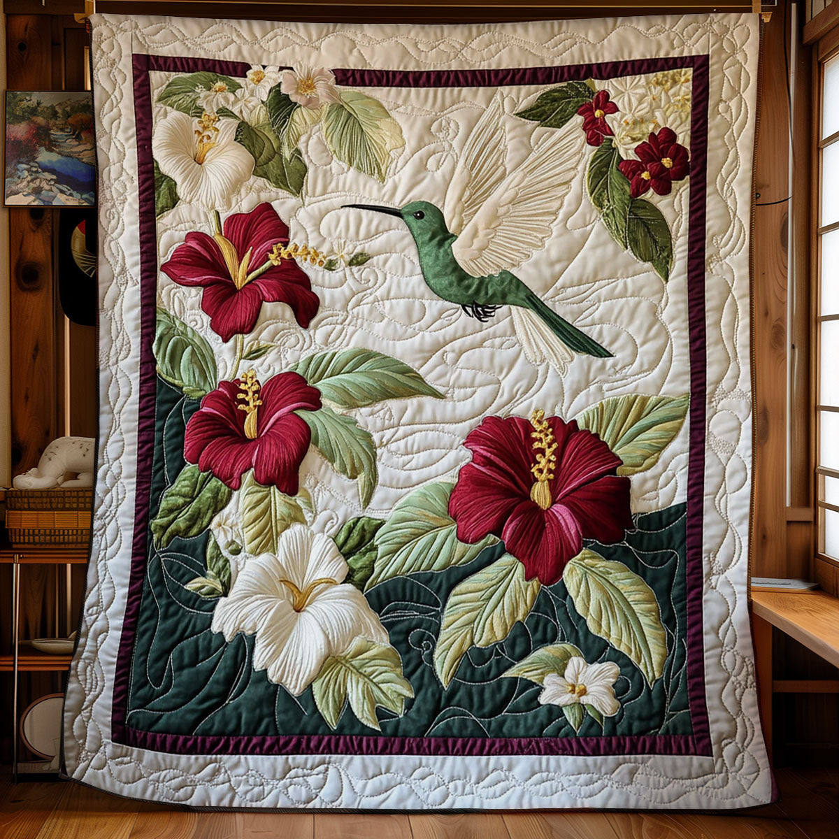 Hummingbird In Hibiscus WY2403047CL Quilt