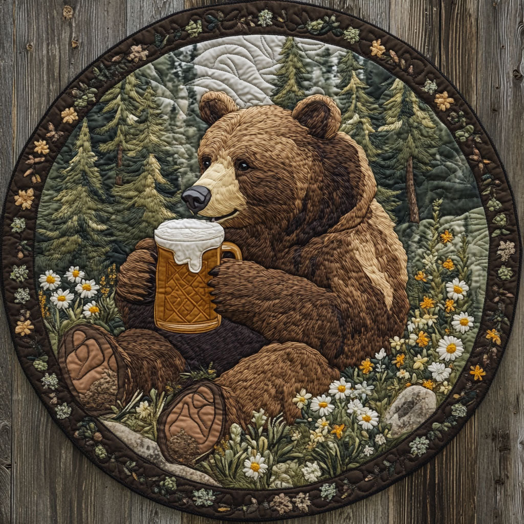 Bear And Beer CP0406081CL Quilted Round Mat