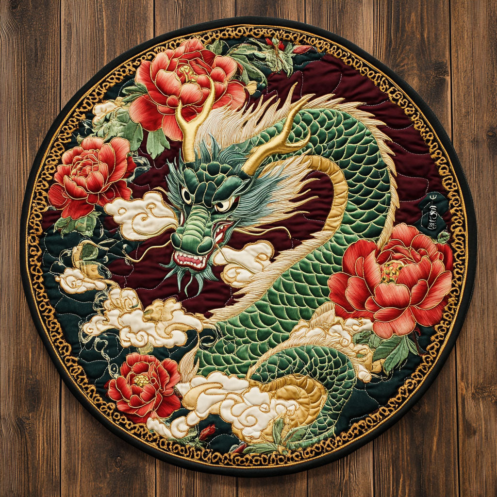 Dragon Crimson Bloom CW2207004CL Quilted Round Mat