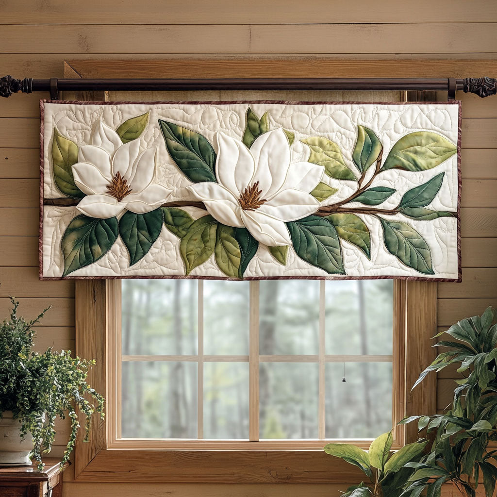 Celestial White Magnolia WP1403006CL Quilted Valance