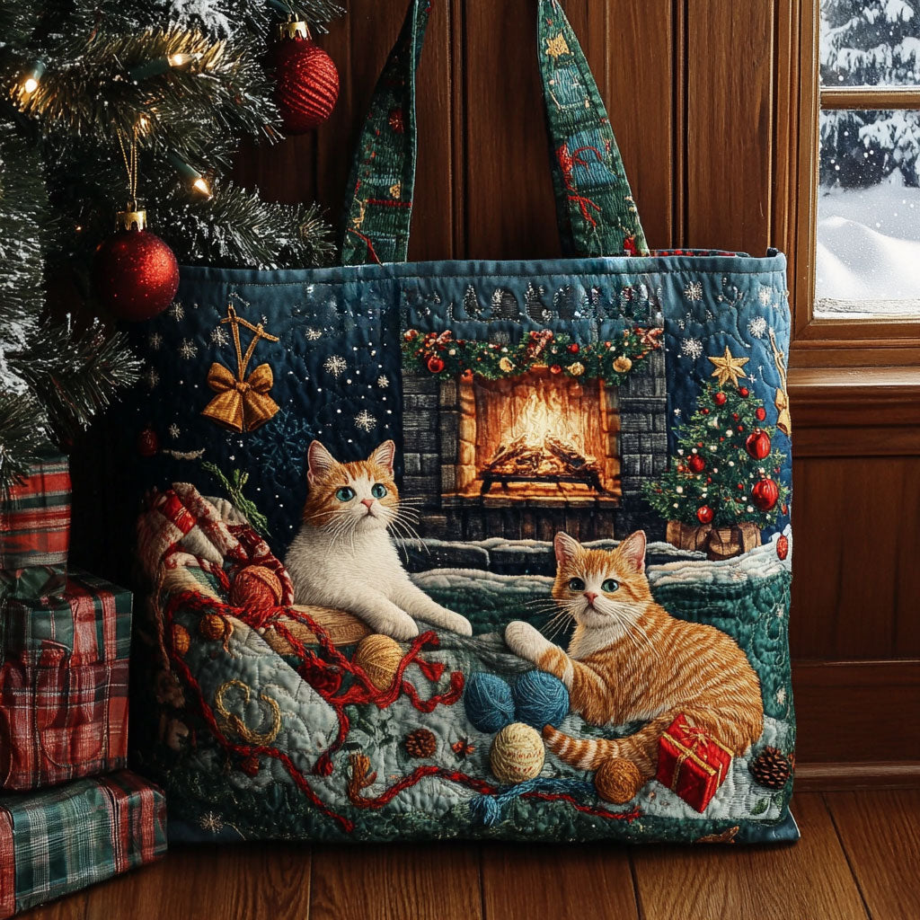 Peaceful Cat Christmas WN1211080CL Quilted Tote Bag