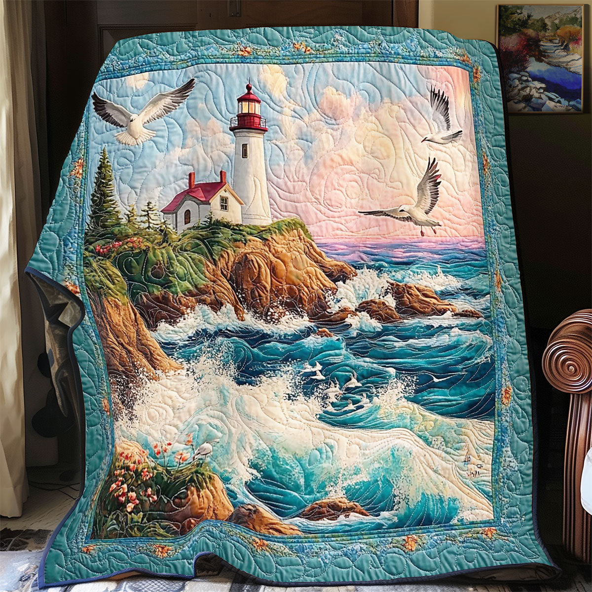 Peaceful Lighthouse Beside Sea WY2103064CL Quilt