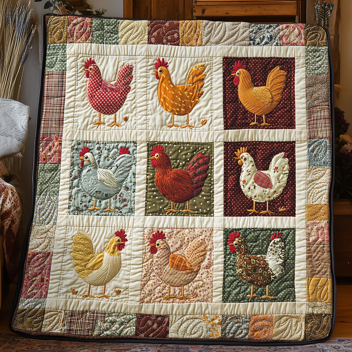 Vintage Patchwork Chicken WJ1904021CL Quilt