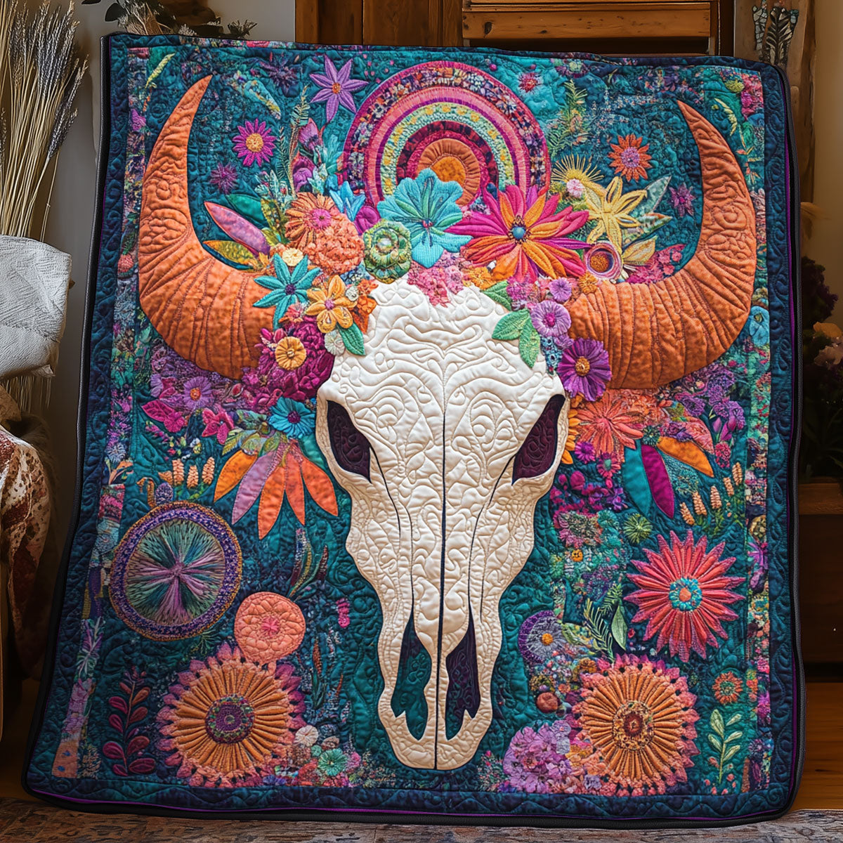 Vibrant Bull Skull WX3105069CL Quilt