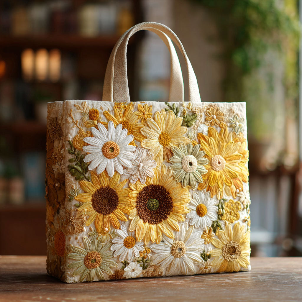 Sunshine Meadow Sunflower CW2609018CL Quilted Tote Bag