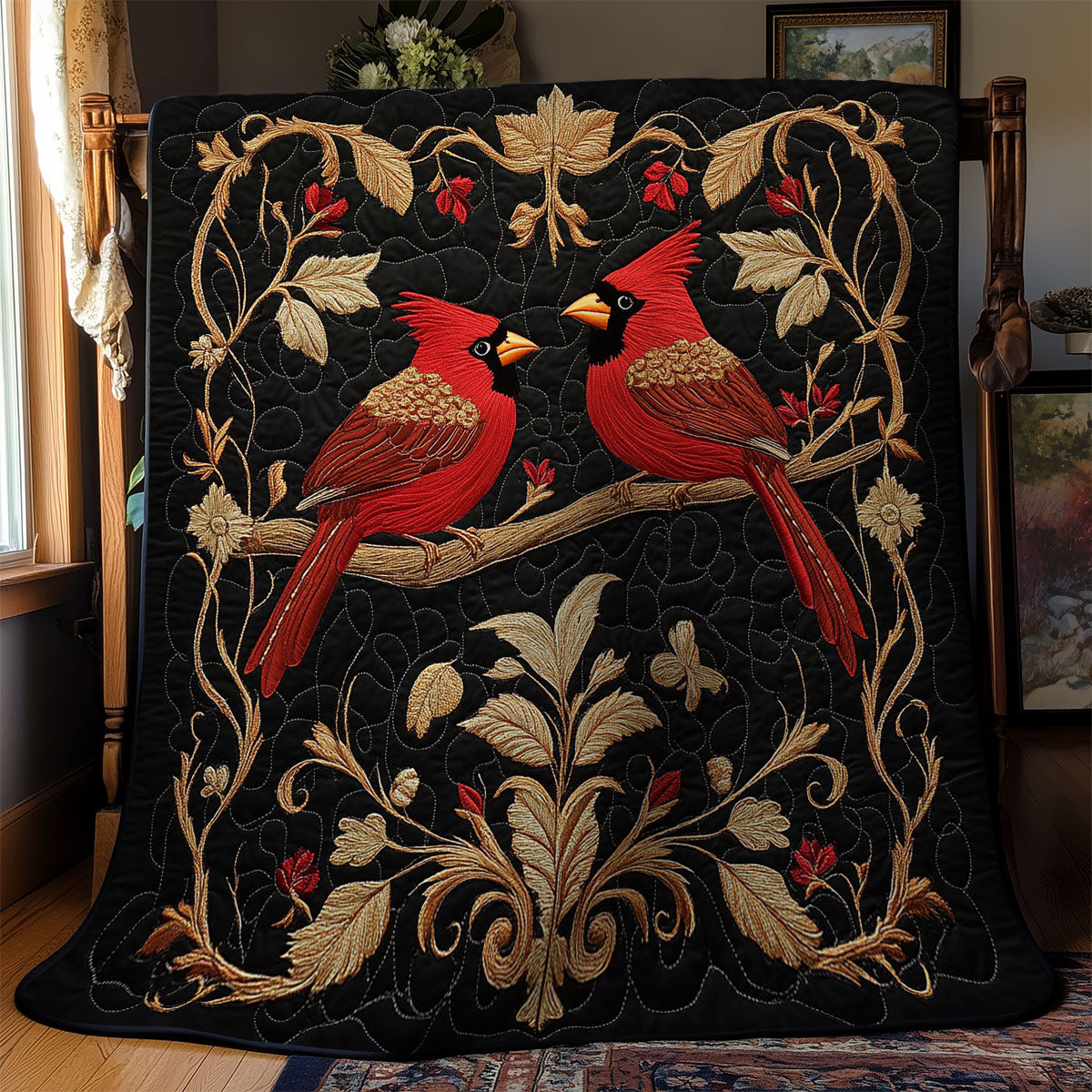 Couple Cardinal In Tree WY1902071CL Quilt