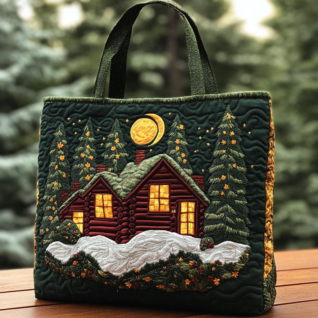 Silent Night Forest Cabin WN0110049CL Quilted Tote Bag