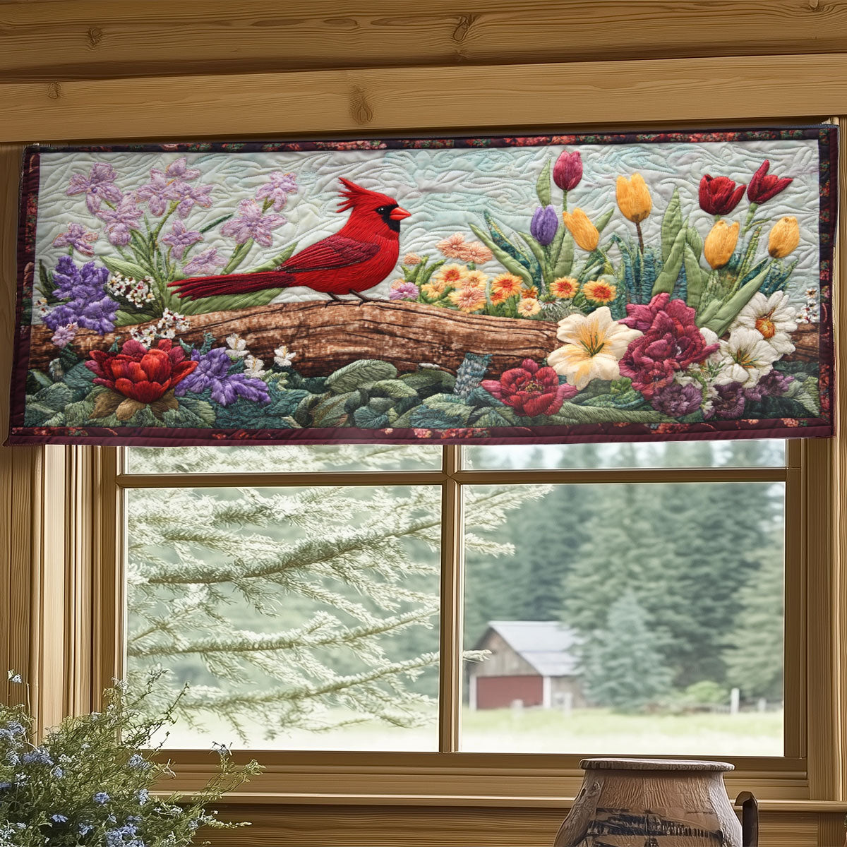 Cardinal In Meadow WY2204043CL Quilted Valance