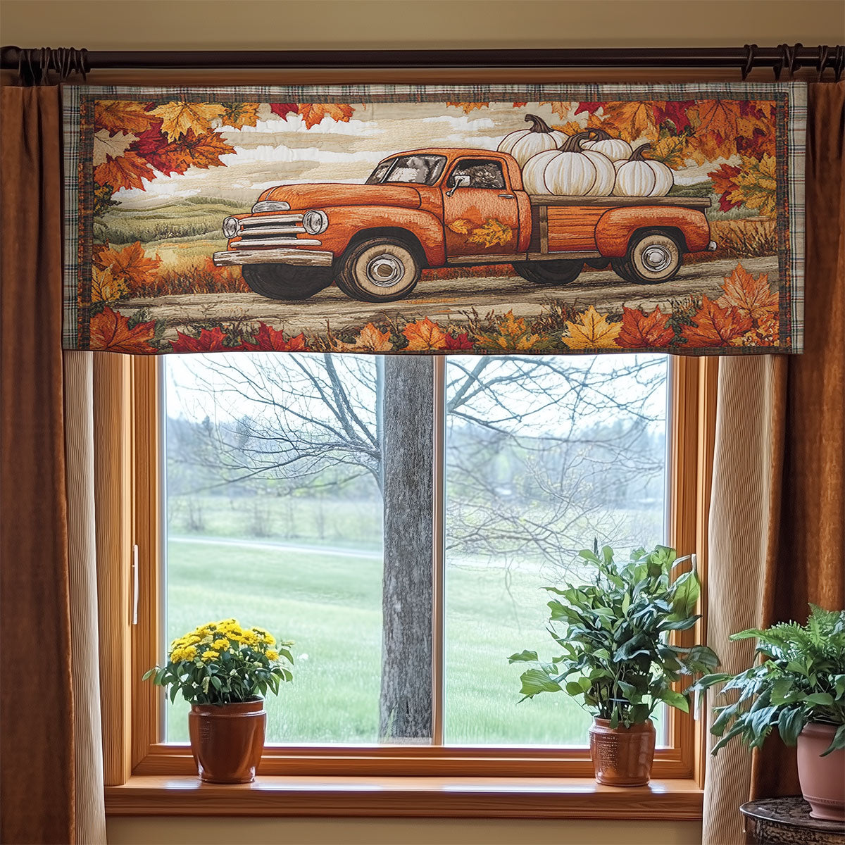 Falling Leaves Truck WN3007038CL Quilted Valance