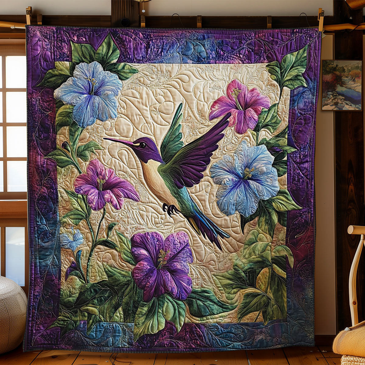 Hummingbird In Hibicus Garden WY1202118CL Quilt