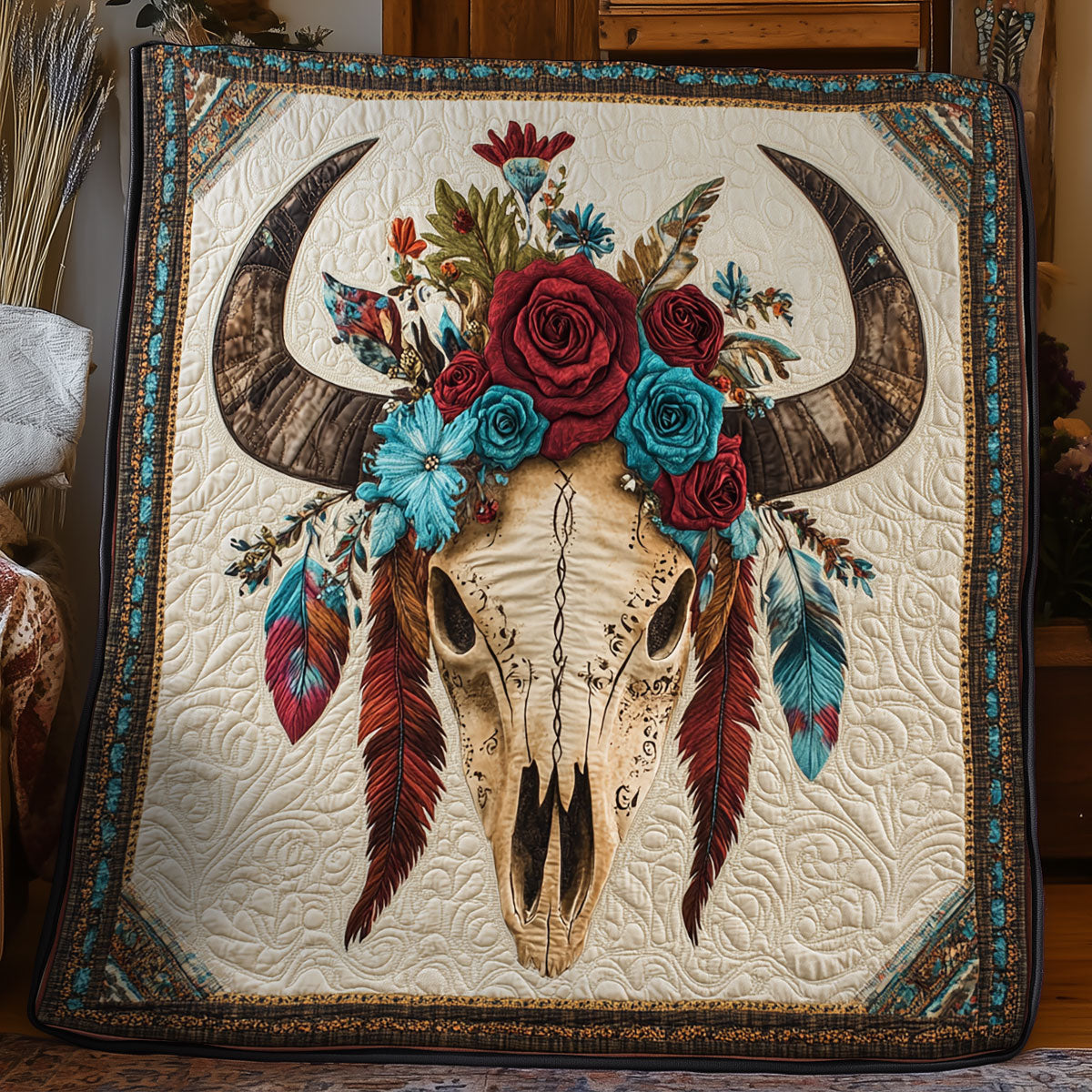 Native American Bull Skull WX3105054CL Quilt