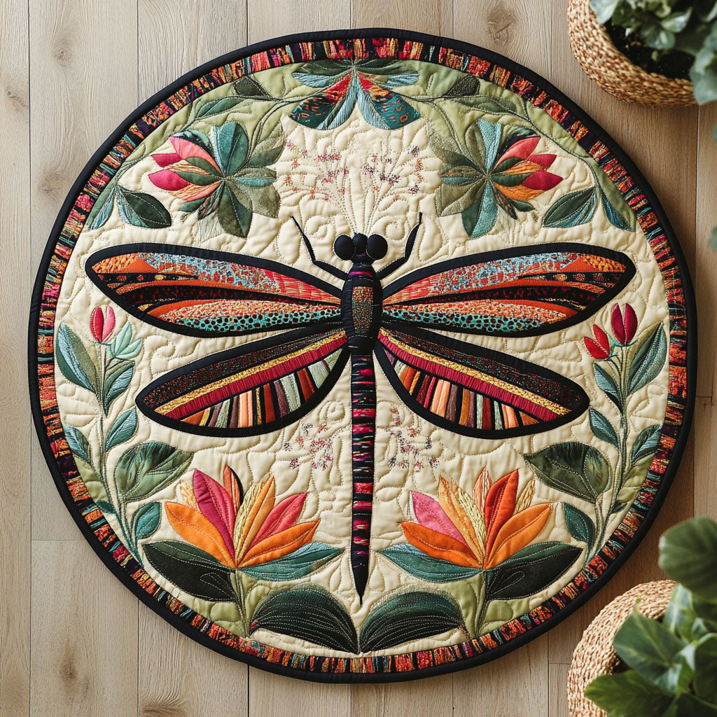 Floral Tribal Dragonfly CW2006020CL Quilted Round Mat