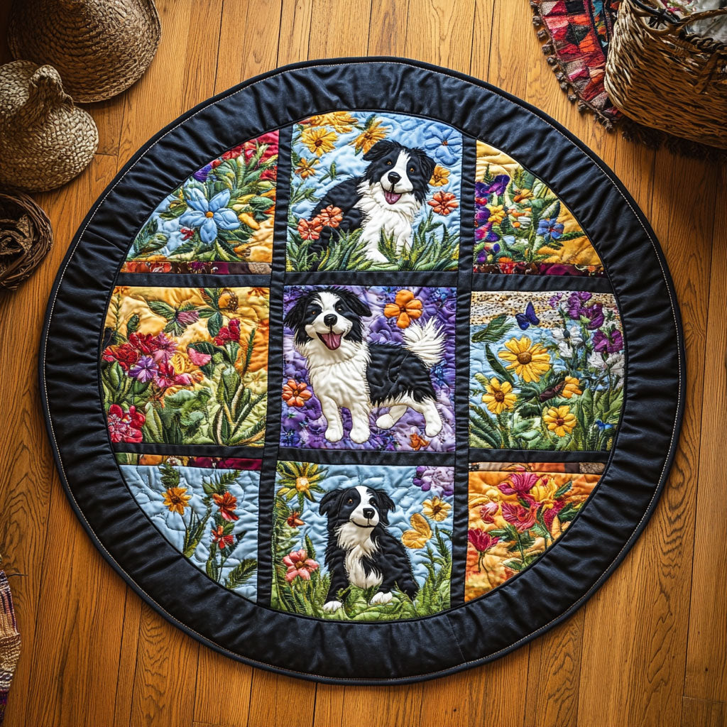 Border Collie Meadow WY0708099CL Quilted Round Mat