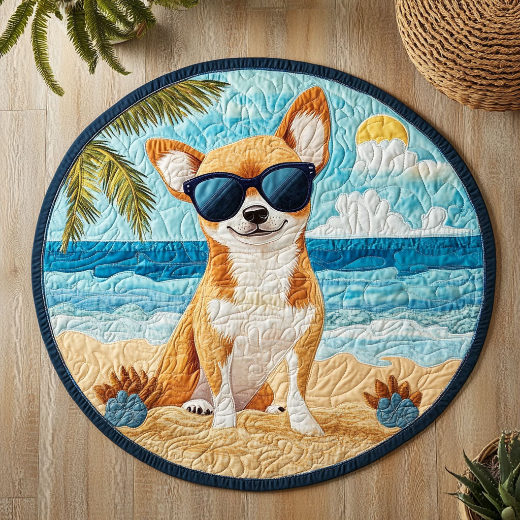 Chihuahua Beach WX2605013CL Quilted Round Mat