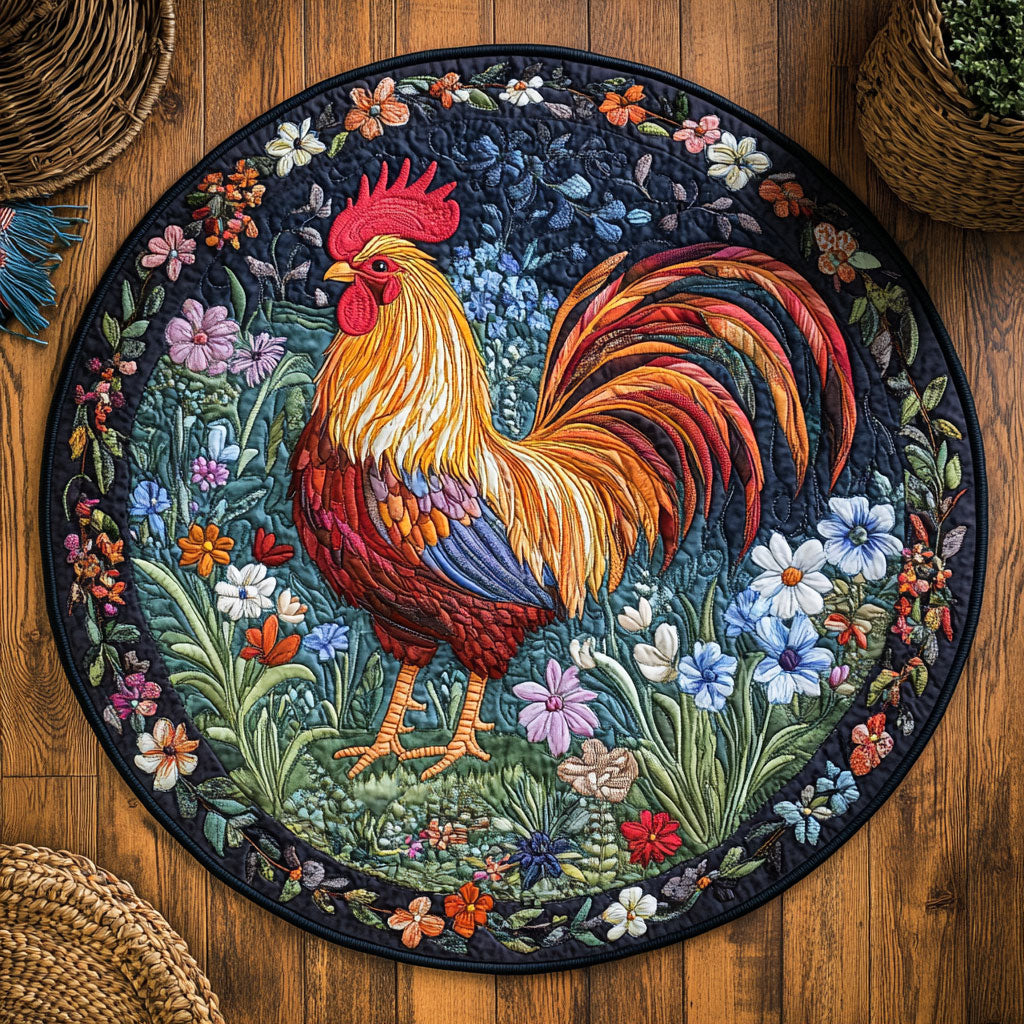 Rooster By Night WY2204029CL Quilted Round Mat