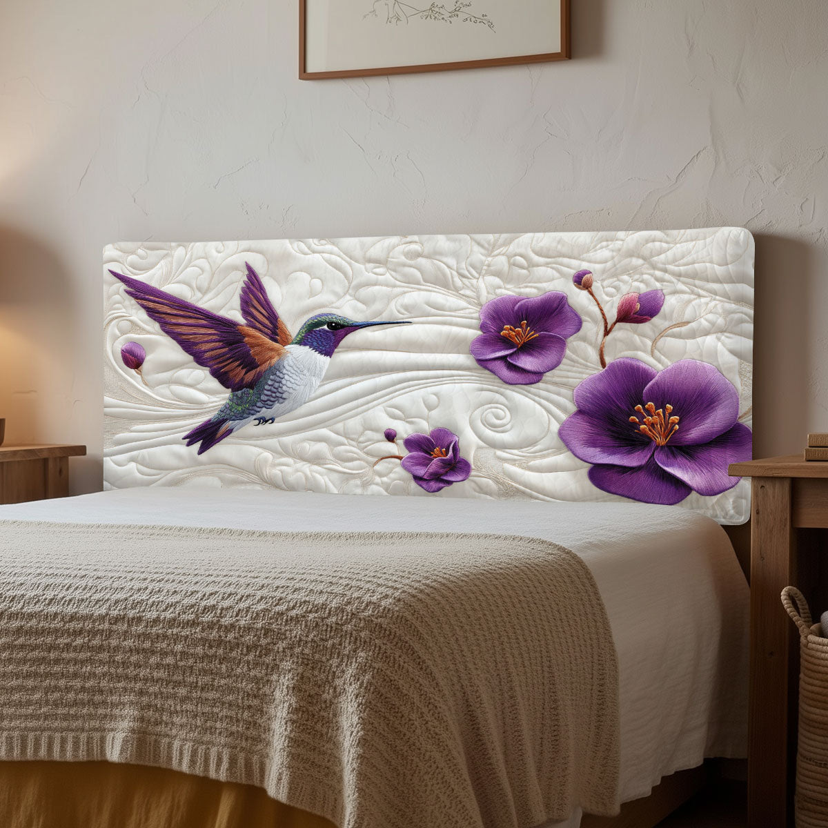 Beautiful Purple Hummingbird WJ1212010CL Quilted Headboard Slipcover