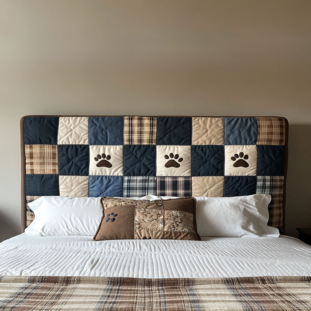 Patchwork Dog Paw WN1712019CL Quilted Headboard Slipcover