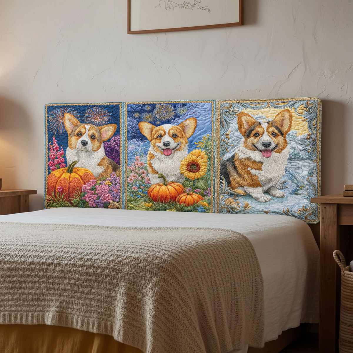 Corgi Season CW0501008CL Quilted Headboard Slipcover