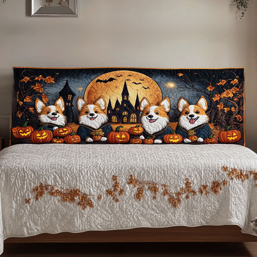 Pumpkin Corgi WN1812022CL Quilted Headboard Slipcover
