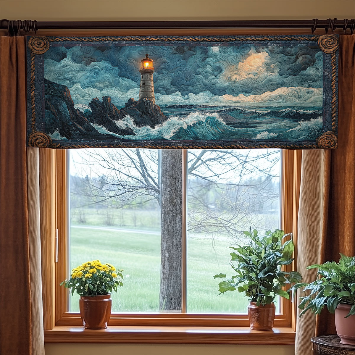 Mystic Stormy Lighthouse WY0406035CL Quilted Valance