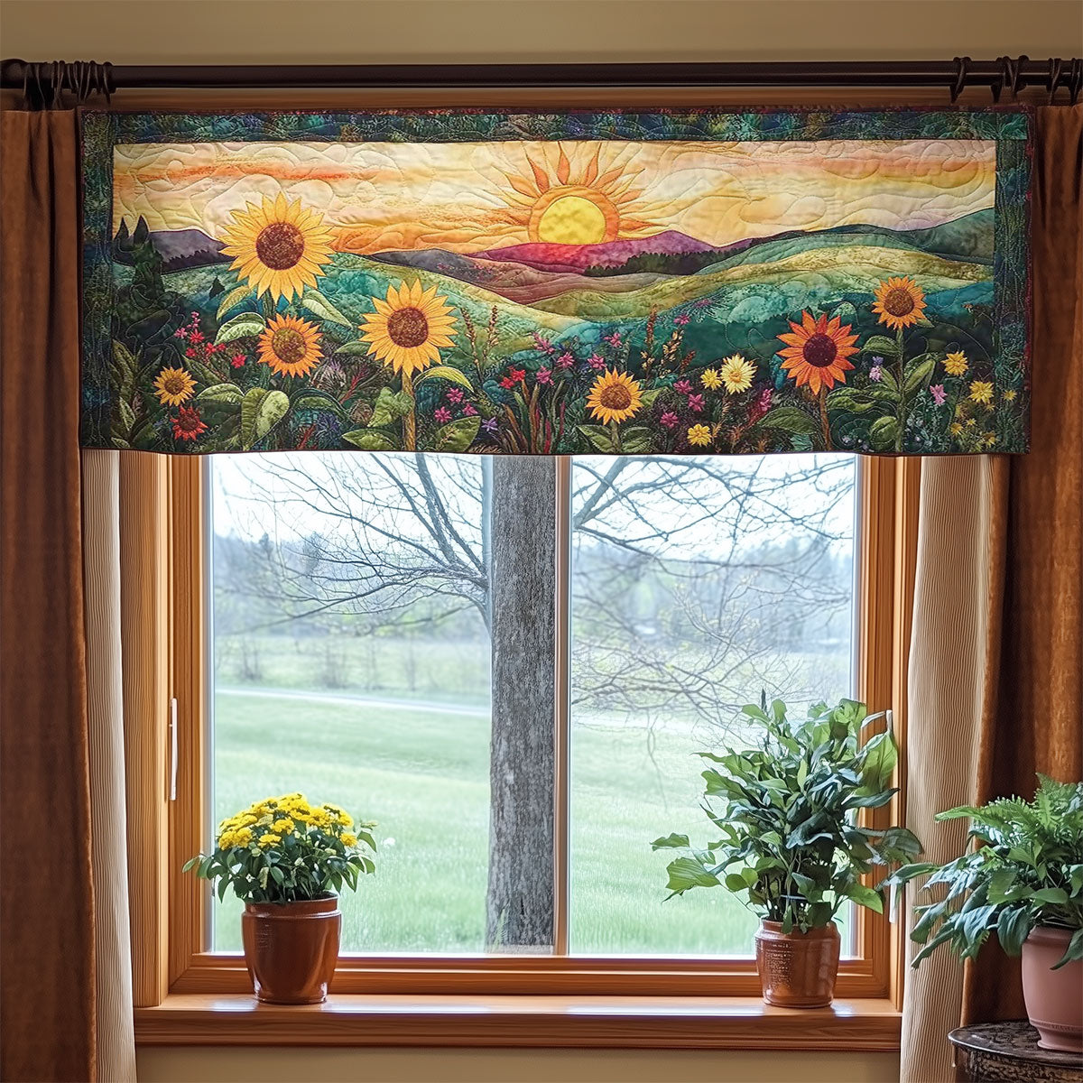 Golden Sunflower WN2003059CL Quilted Valance