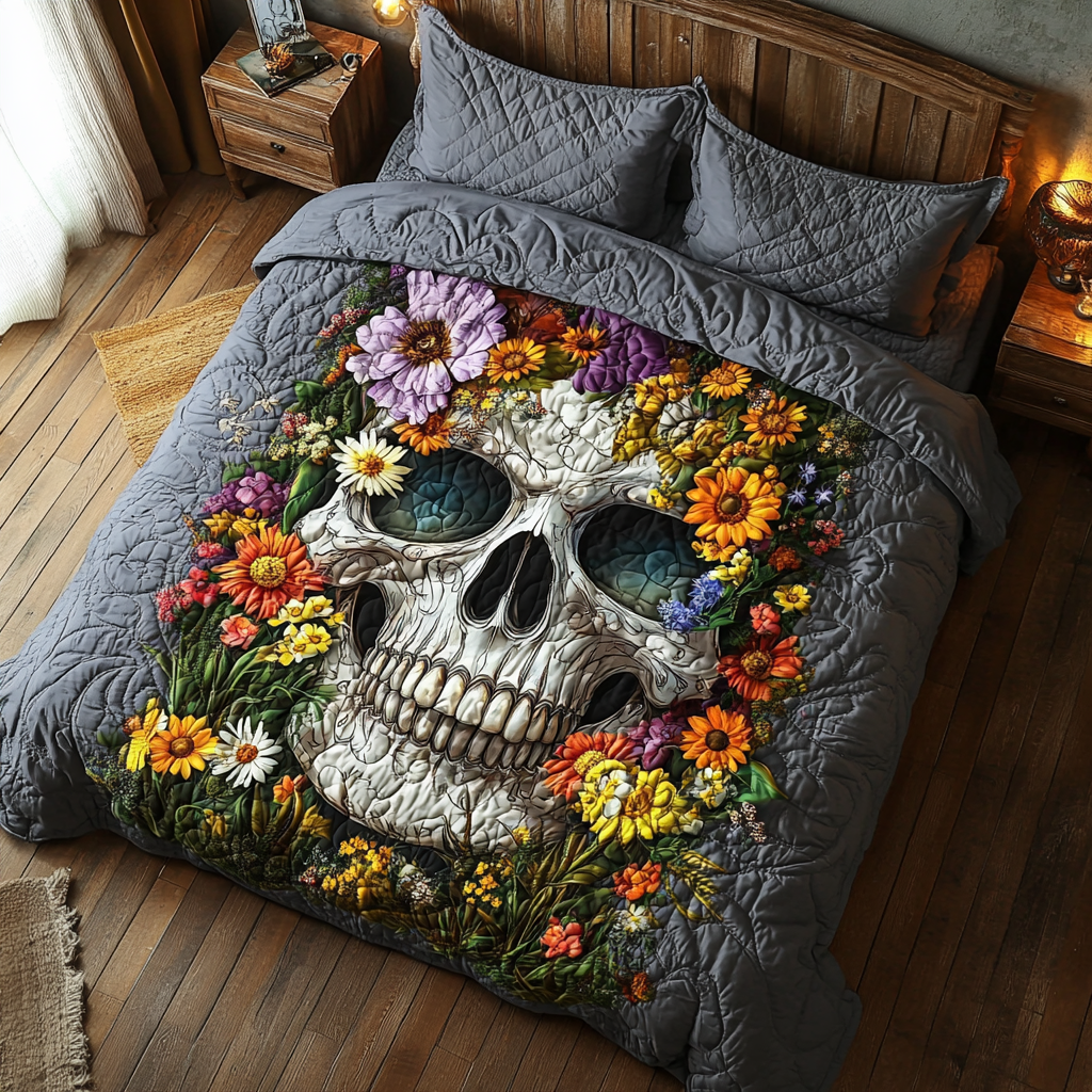 Skull In Flower Garden WY0901107CL Duvet Cover Set