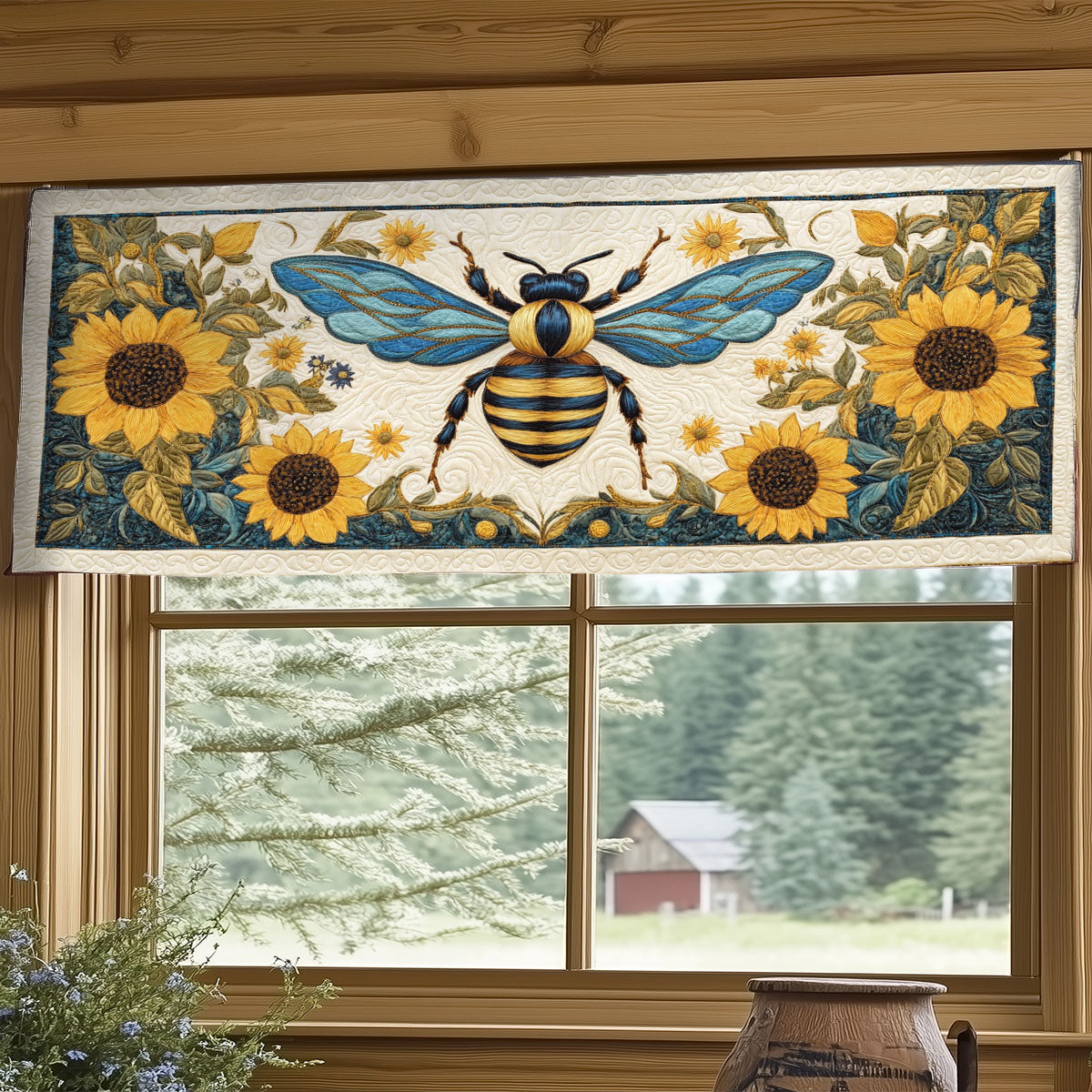 Sunflower Wreath Bee WY0406042CL Quilted Valance