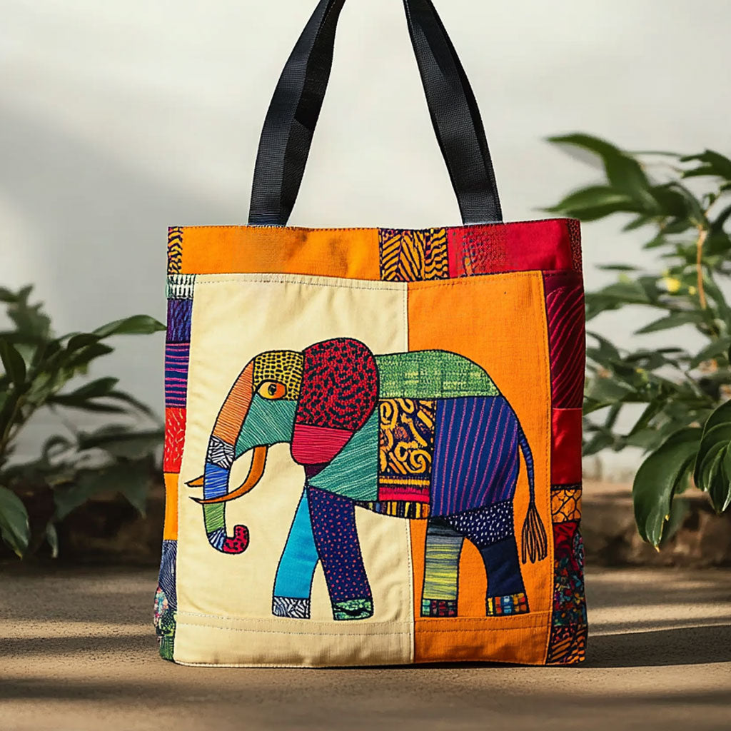 Patchwork Elephant Story WN0910052CL Quilted Tote Bag