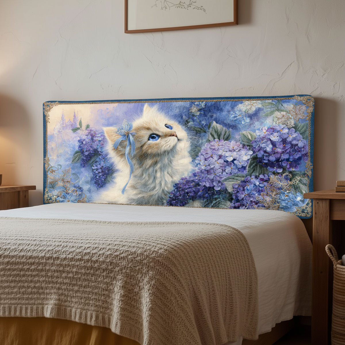 Dreamy Hydrangea Cat CW2212015CL Quilted Headboard Slipcover