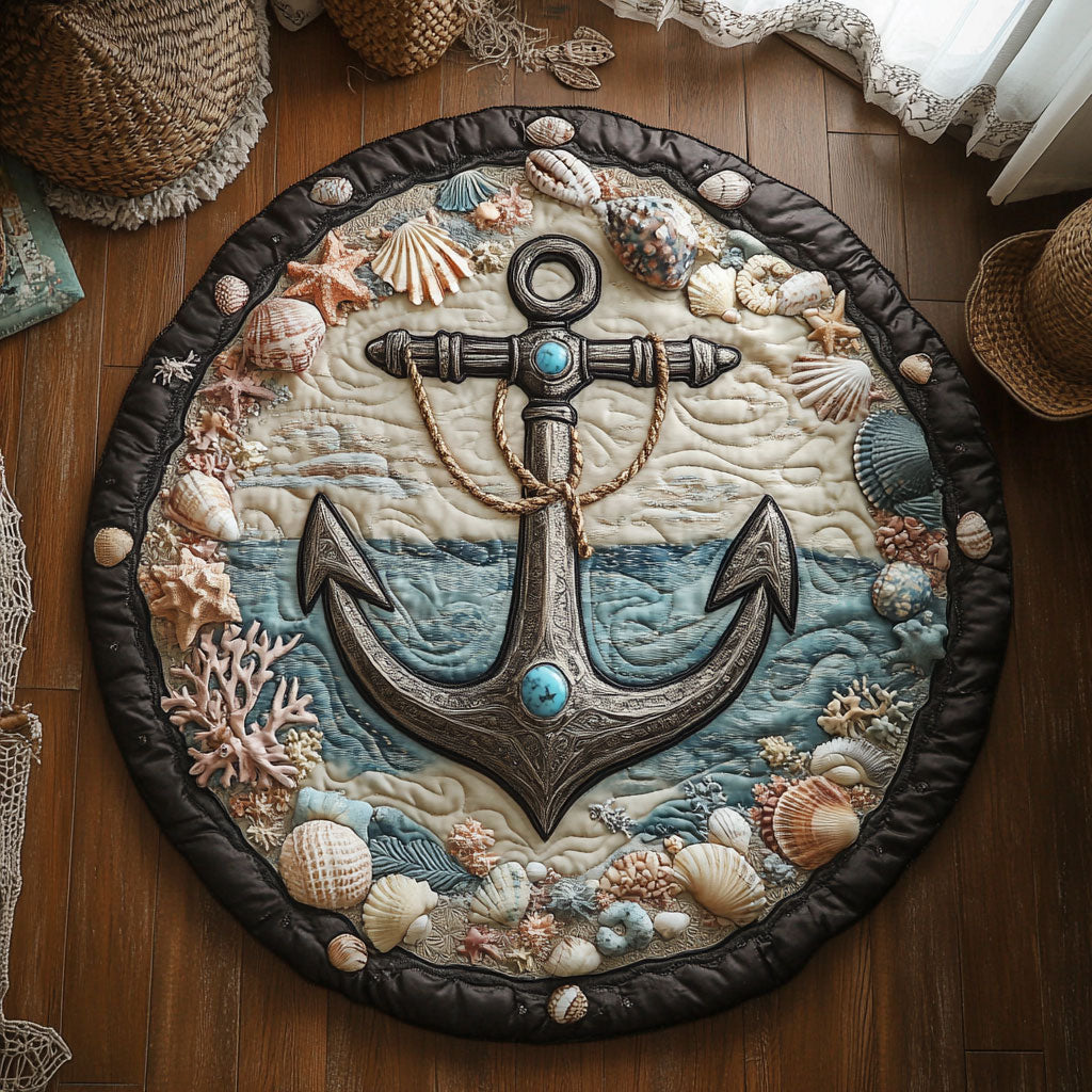 Seashell Wreath Anchor WY1106039CL Quilted Round Mat