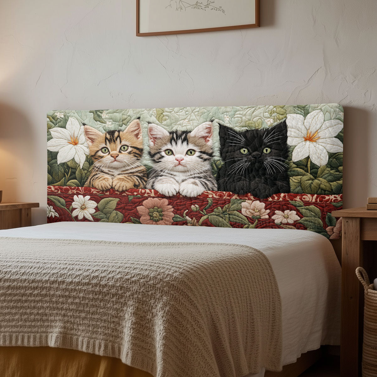Floral Garden Cat CW2512008CL Quilted Headboard Slipcover