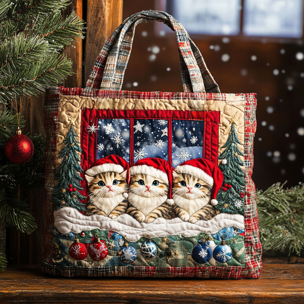 Cat Festive Plaid WN1411069CL Quilted Tote Bag
