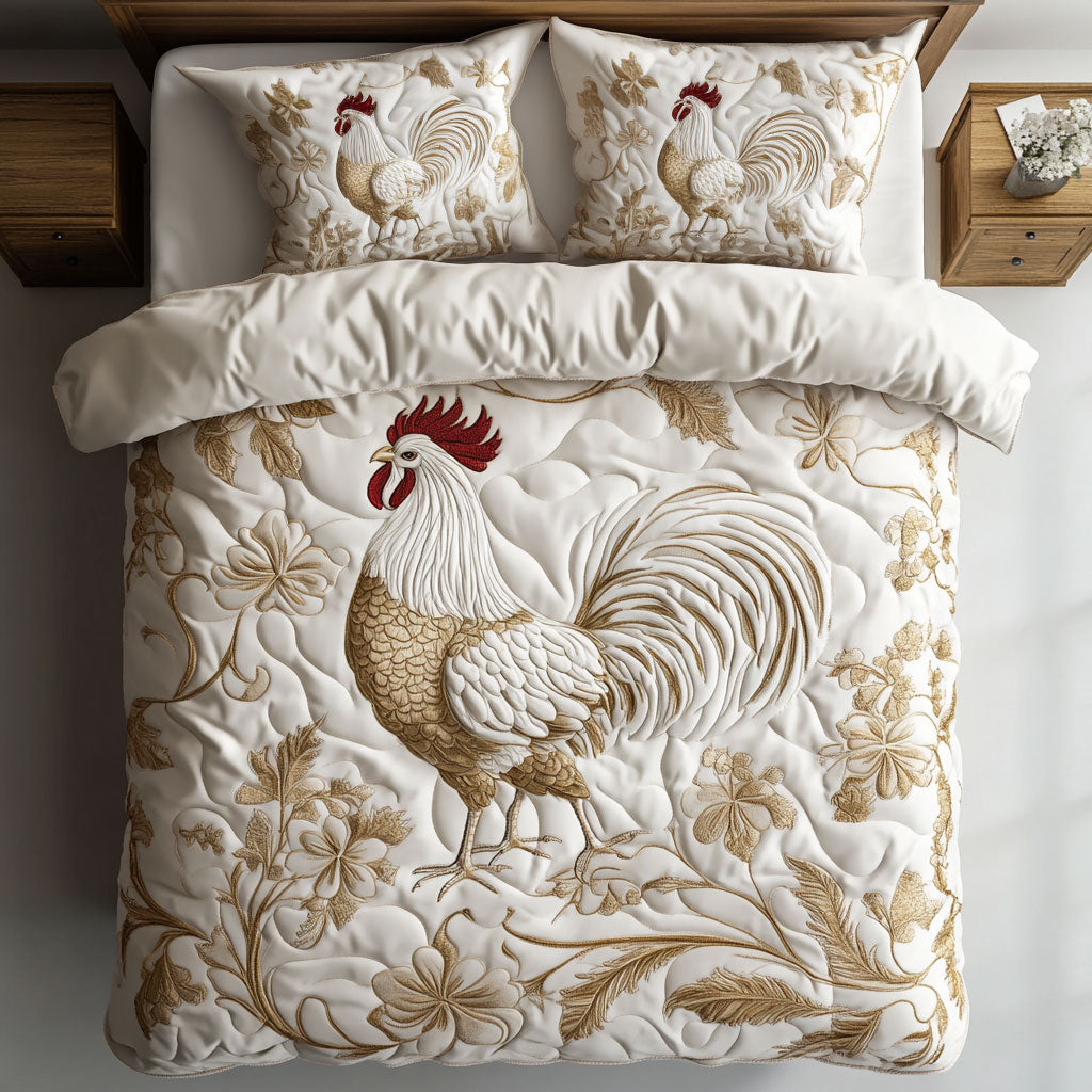 Majestic White Rooster WY2402024CL Duvet Cover Set