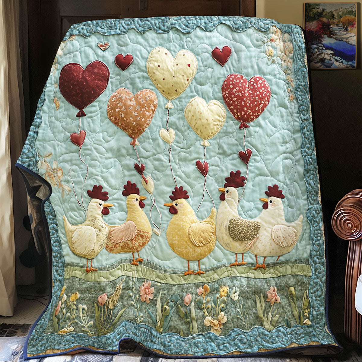 Heart Balloon Chicken WY2201070CL Quilt