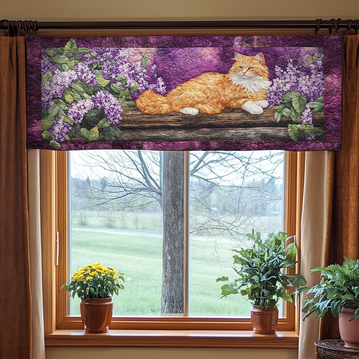 Cat Laying In Garden WY2904072CL Quilted Valance