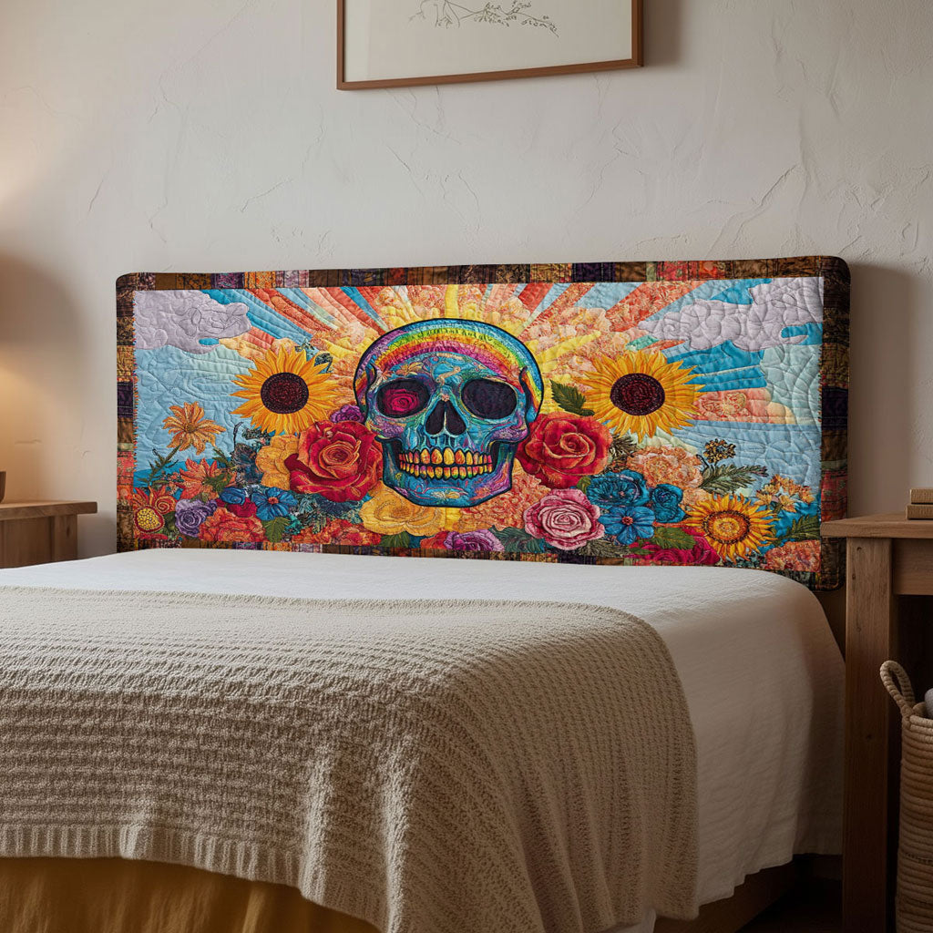 Floral Skull WN1312047CL Quilted Headboard Slipcover