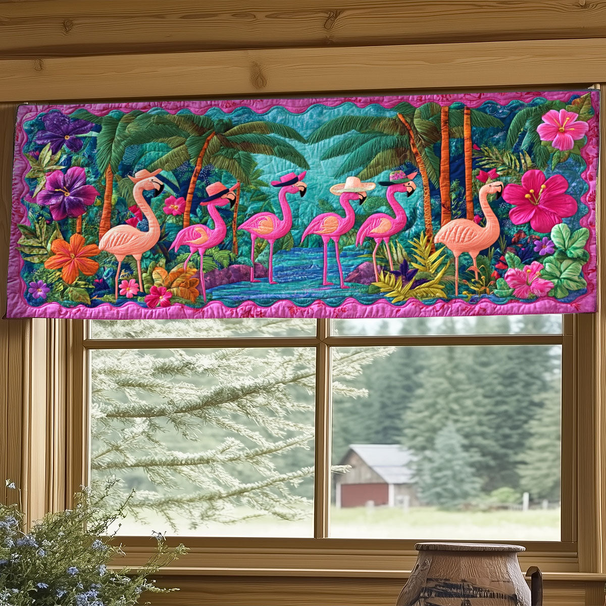 Hat Flamingos WY1505043CL Quilted Valance