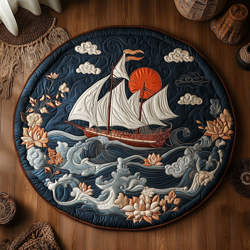 Floral Wave Boat WY0206024CL Quilted Round Mat