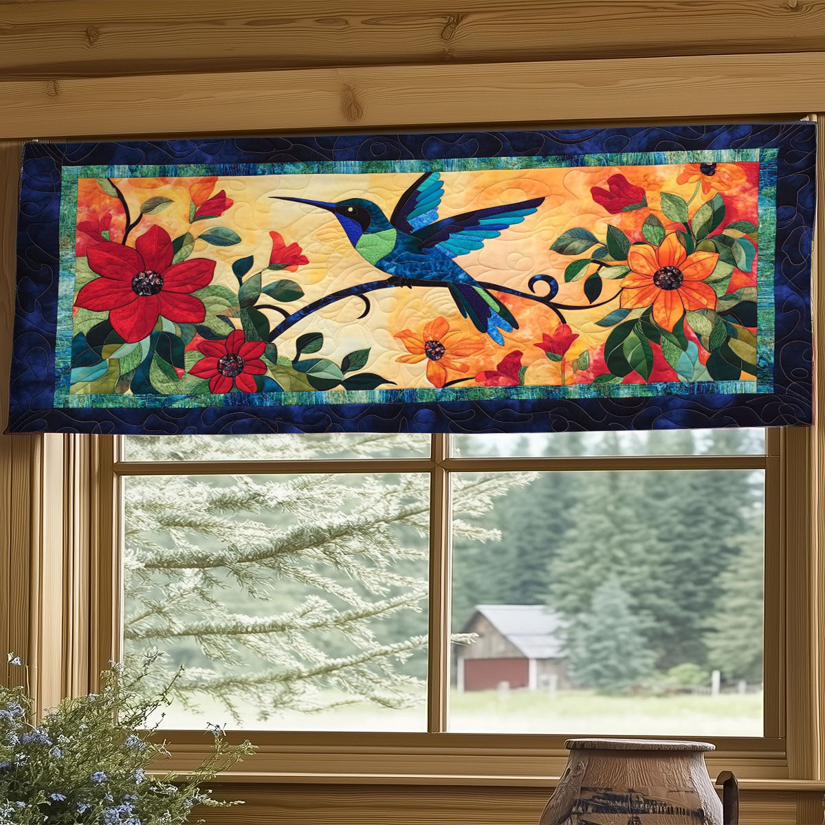 Beautiful Hummingbird Garden WY3005048CL Quilted Valance