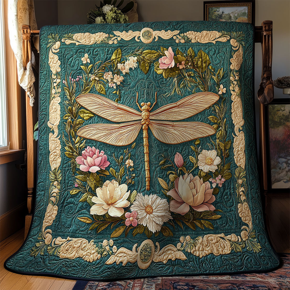 Royal Dragonfly In Wreath WY2403055CL Quilt