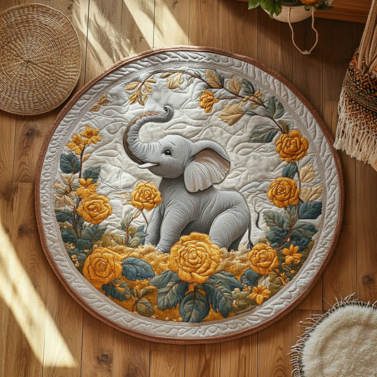 Yellow Rose Elephant WY1006034CL Quilted Round Mat