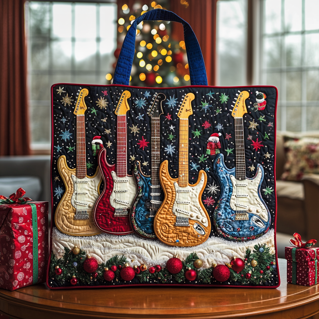 Christmas Guitars LT2611024CL Quilted Tote Bag
