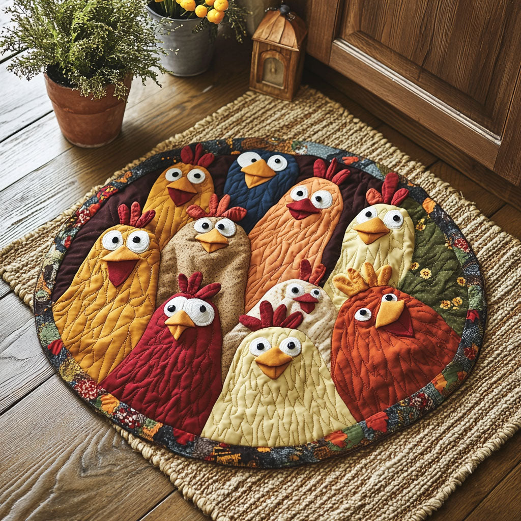 Chicken Quirky Cluckers WU2003032CL Quilted Round Mat