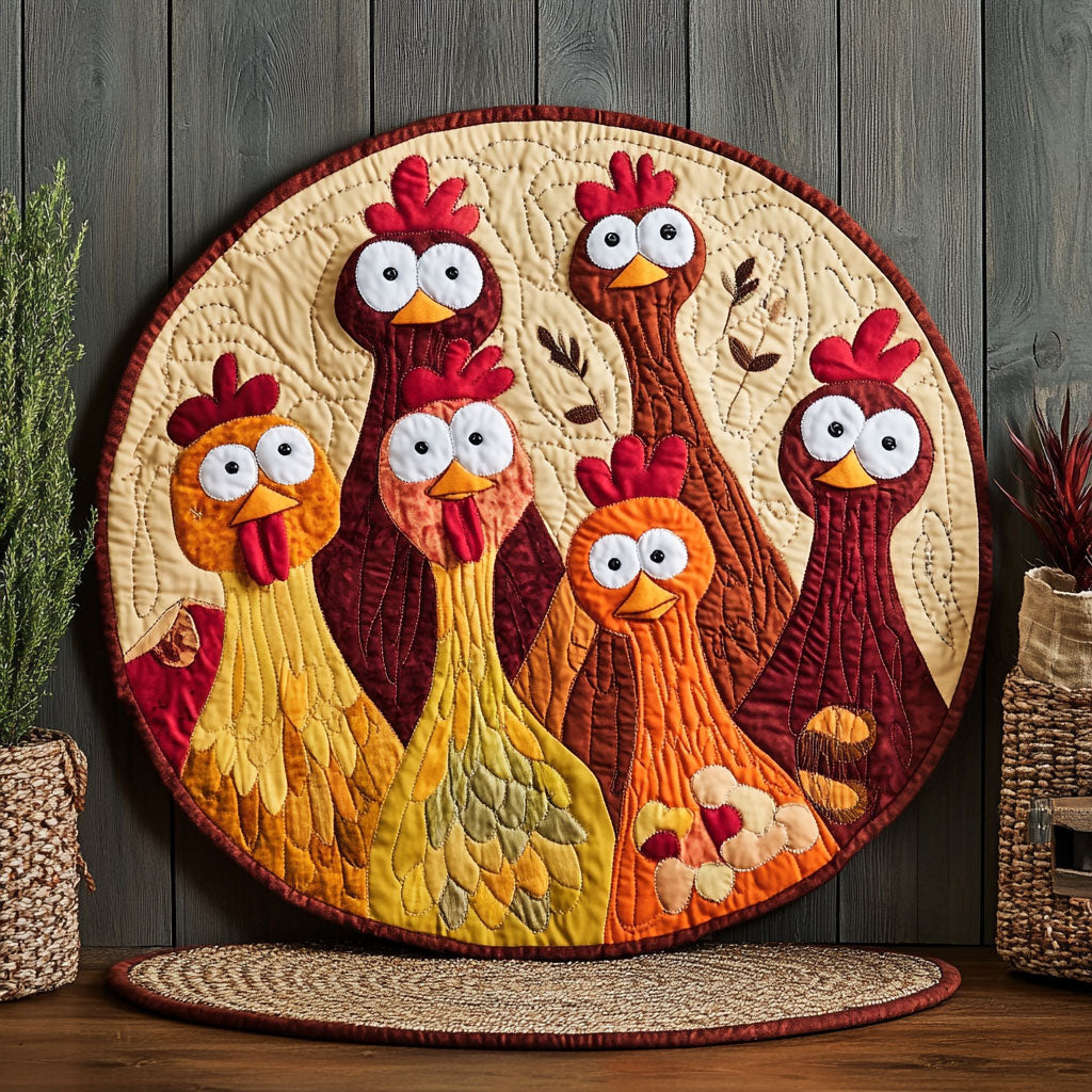 Chicken Quirky Cluckers WU2003033CL Quilted Round Mat