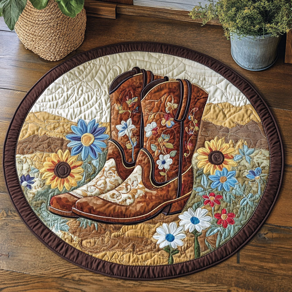 Cowboy Boots WU2103086CL Quilted Round Mat