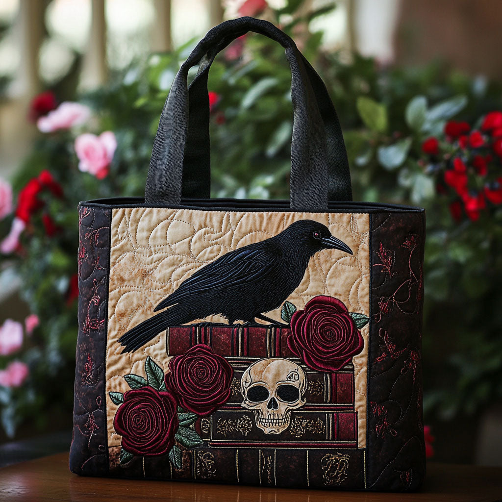 Mystic Raven Skull CW0901006CL Quilted Tote Bag