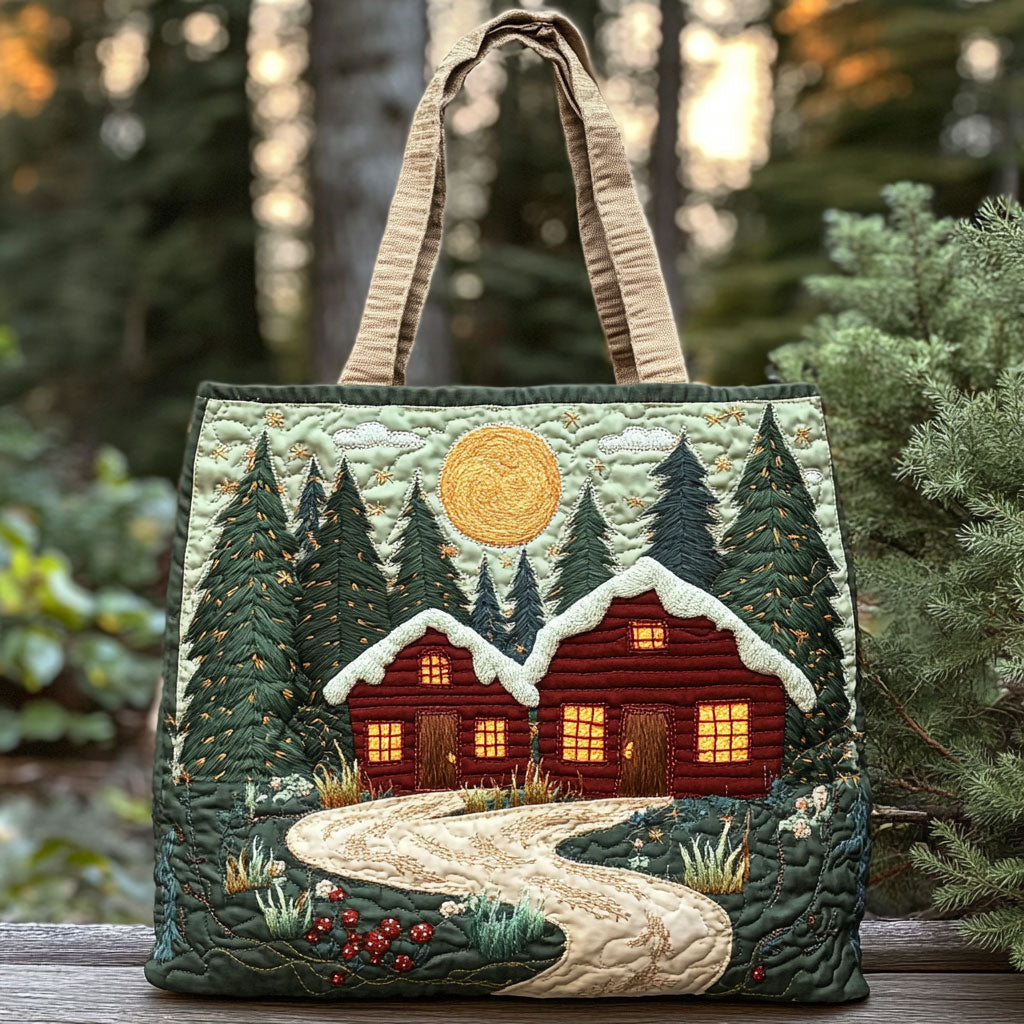 Golden Night Forest Cabin WN0110024CL Quilted Tote Bag